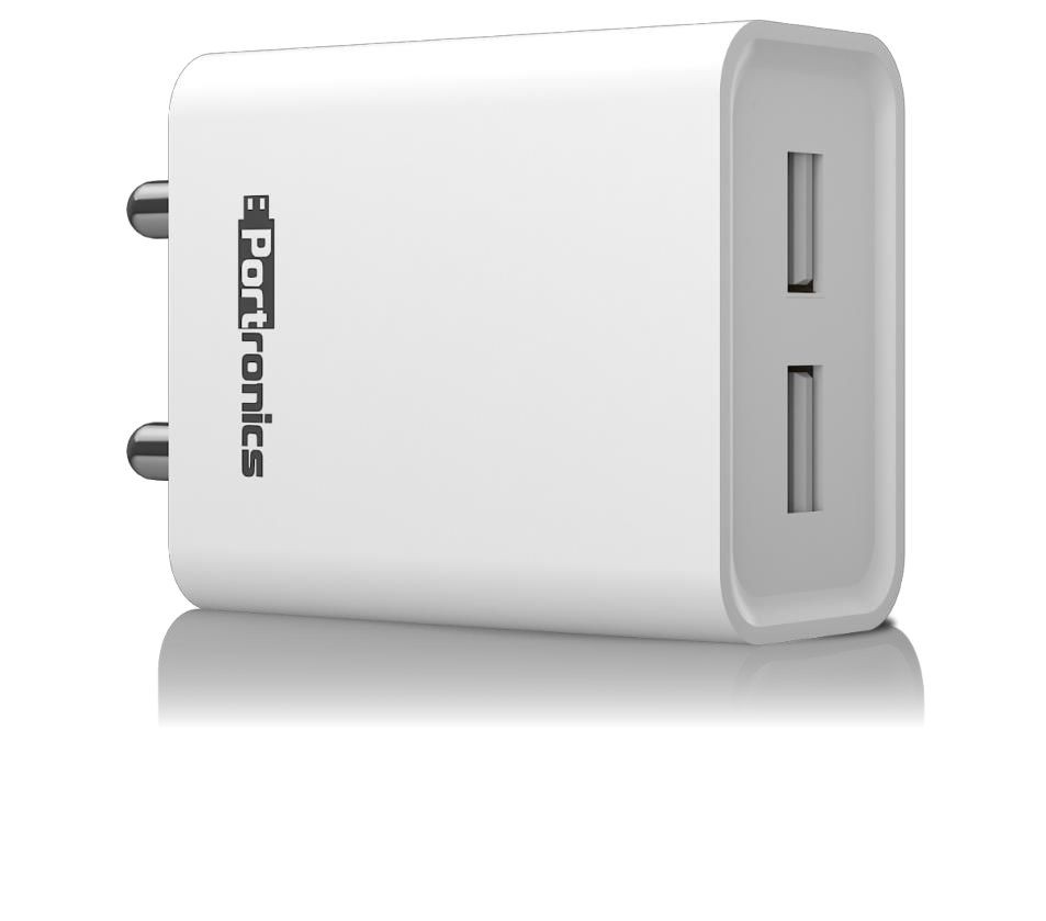 Portronics Adapto 66, 2.4A Dual USB Ports Charging Adapter with 1M Micro USB Cable